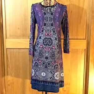 Abbeline ~ Long Sleeve Scoop Neck Print Midi Dress